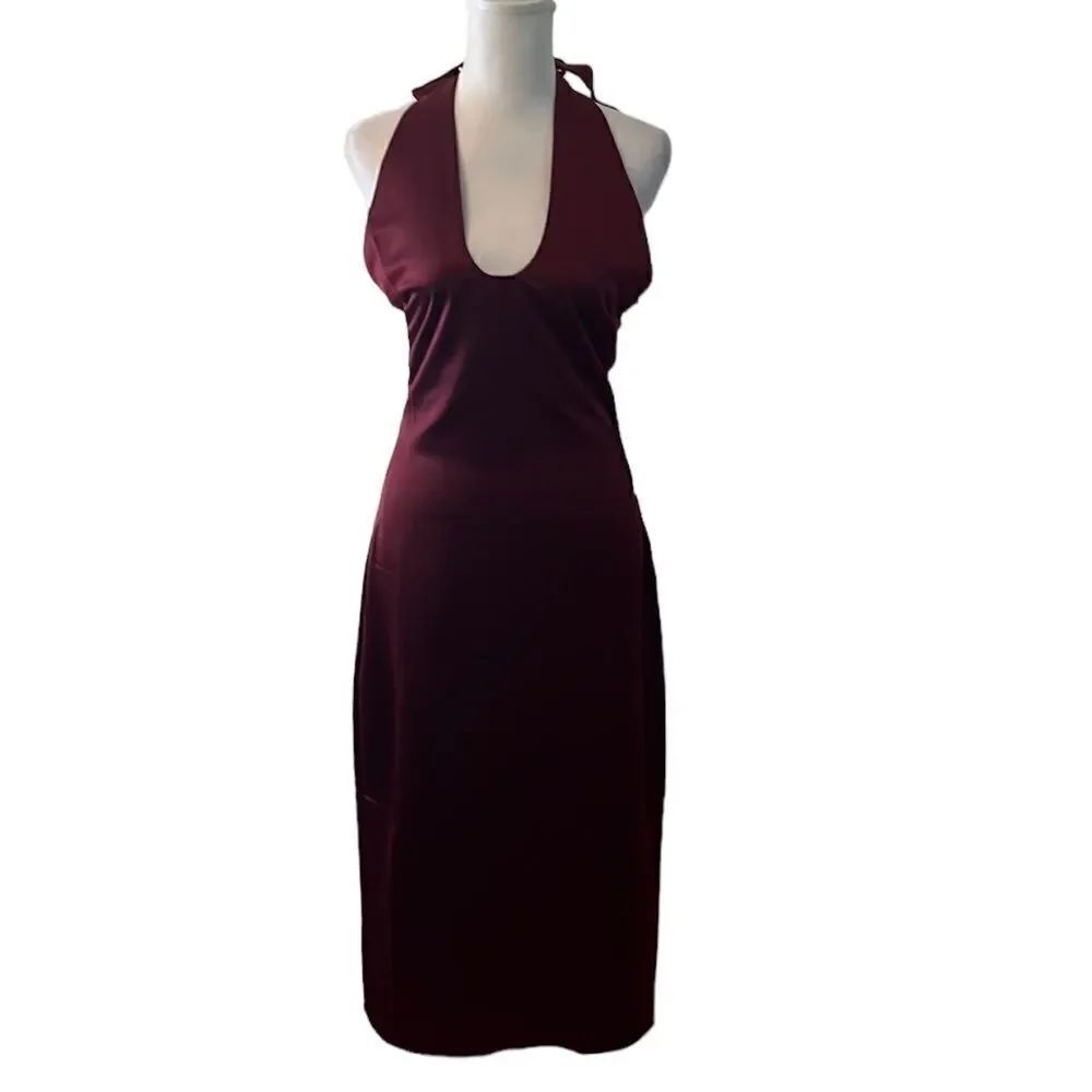 Jason Wu szXS maroon/burgundy satin halter back zip back slit dress NWT